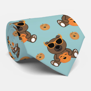 Cool cute Halloween bear sunglasses and pumpkin Tie