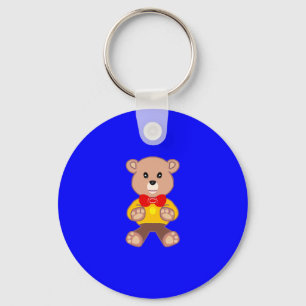 Cool Cute Little Bowtie Teddy Bear on Blue Key Ring
