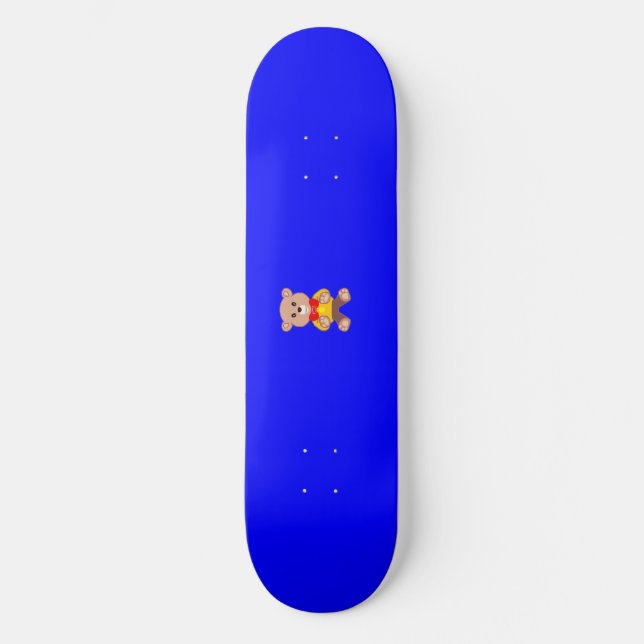 Cool Cute Little Bowtie Teddy Bear on Blue  Skateboard (Front)