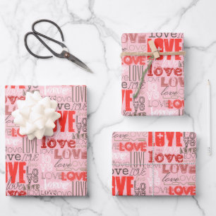 Cool Cute Modern Pink Red Love Words Wrapping Paper Sheet