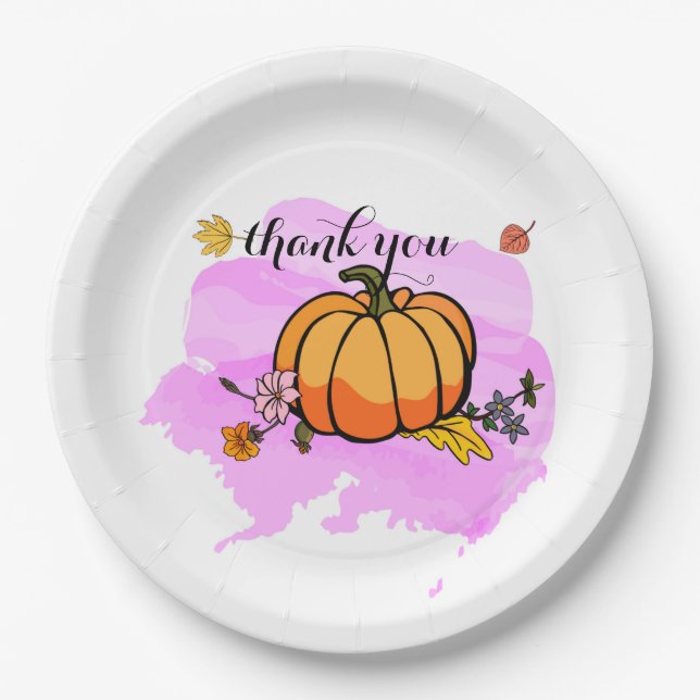 cool cute modern yellow pumpkin lovers word art paper plate (Front)