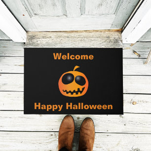 Cool Cute Orange Halloween Pumpkin Doormat