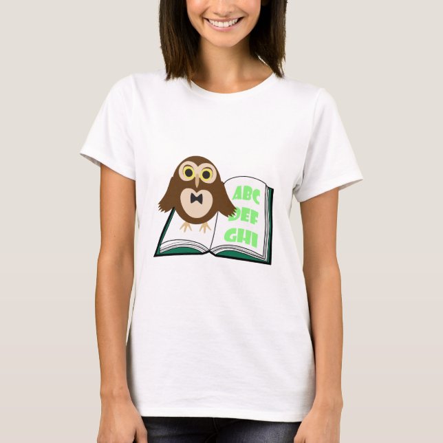 Cool Cute owl with Alphabet book Back to school T-Shirt (Front)