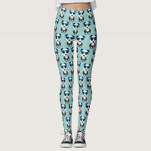 Cool cute panda bear with sunglasses pattern blue leggings