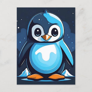 Cool Cute Penguin Blue Postcard