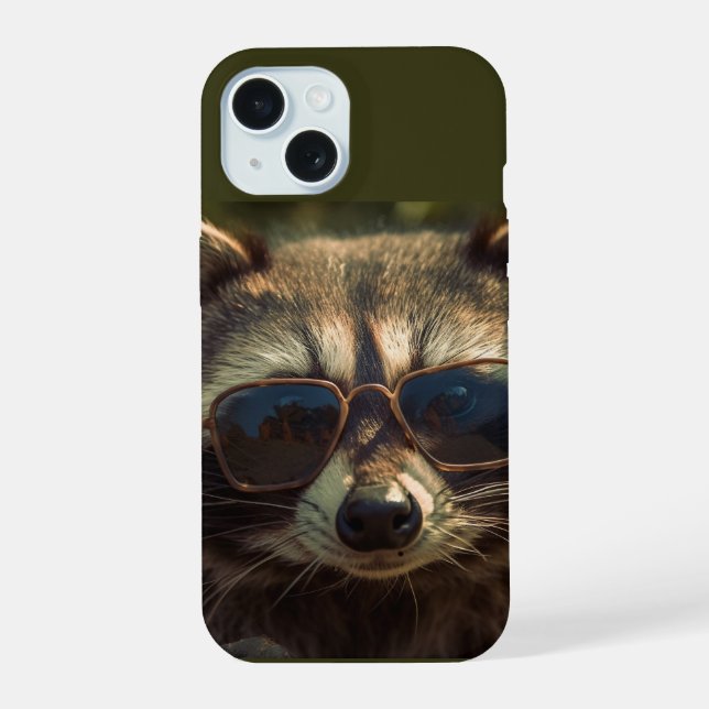 Cool Cute Racoon in Glasses Animal Humour Art iPhone 15 Case (Back)