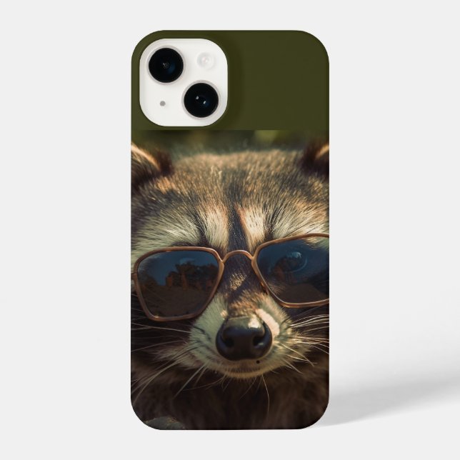 Cool Cute Racoon in Glasses Animal Humour Art iPhone Case (Back)