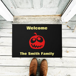 Cool Cute Red Halloween Pumpkin Door Mat