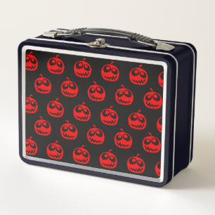 Cool Cute Red Halloween Pumpkin Pattern Metal Lunch Box