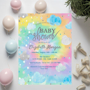 Cool Cute Stars & Clouds Tie Dye Baby Shower  Invitation