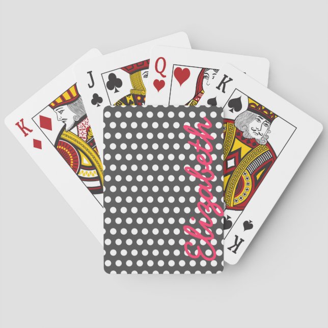 Cool cute trendy girly white polka dots pattern playing cards (Back)