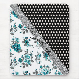 Cool cute trendy vintage roses floral polka dots mouse mat