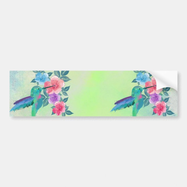 Cool cute trendy  watercolours hummingbird floral bumper sticker (Front)