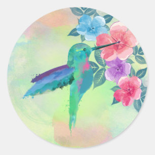 Cool cute trendy watercolours hummingbird floral classic round sticker