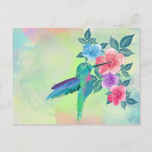 Cool cute trendy  watercolours hummingbird floral postcard (Front)