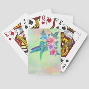 Cool cute vibrant watercolours hummingbird floral playing cards