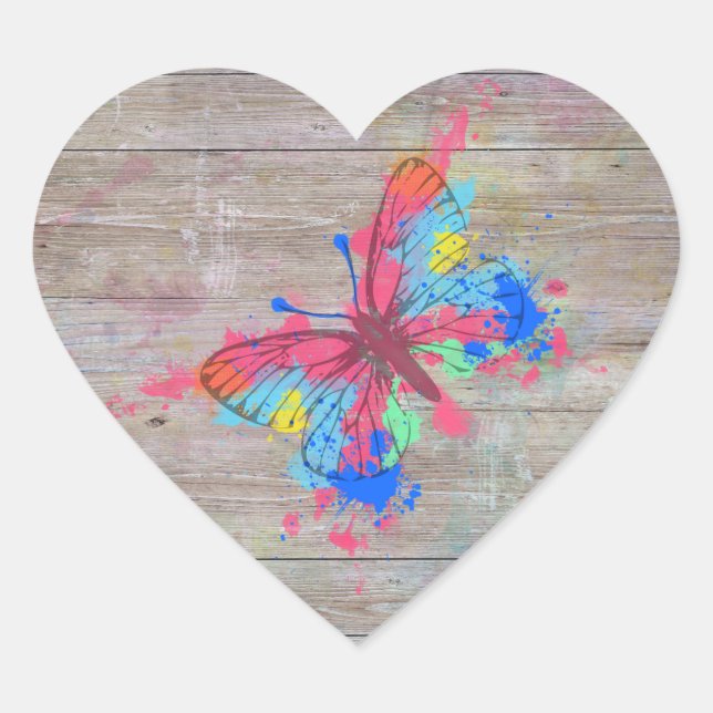 Cool cute watercolours splatters vintage butterfly heart sticker (Front)