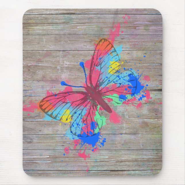 Cool cute watercolours splatters vintage butterfly mouse mat (Front)