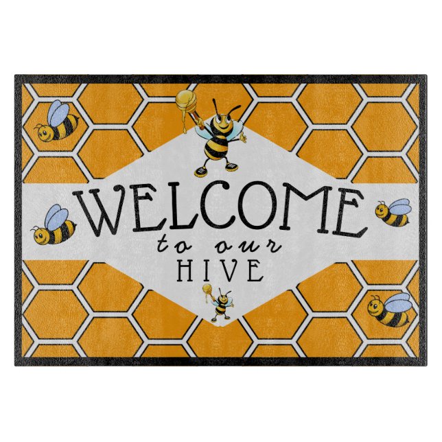 Cool & Cute Welcome To Our Bee Hive Cutting Board (Front)