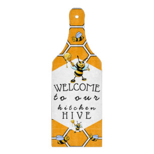 Cool & Cute Welcome To Our Kitchen Bee Hive Cutting Board
