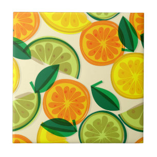 Cool Cutrus pattern in retro colors Yellow Green Tile