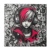 Cool Cyber 2K Urban Emo Girl with Headphones Art