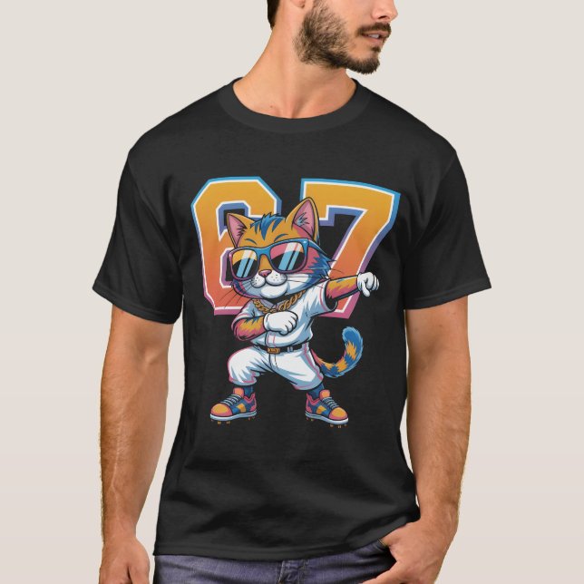 Cool Dabbing Cat 67 Baseball Sports Fan Gift | Fun T-Shirt (Front)