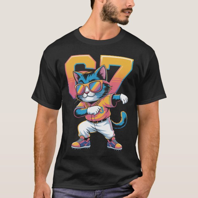 Cool Dabbing Cat 67 Baseball Sports Fan Gift | Fun T-Shirt (Front)