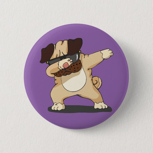 Cool Dabbing Pug with Sunglasses Badge (Front)
