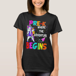 Cool Dabbing Unicorn's Pre K Where The Adventure B T-Shirt