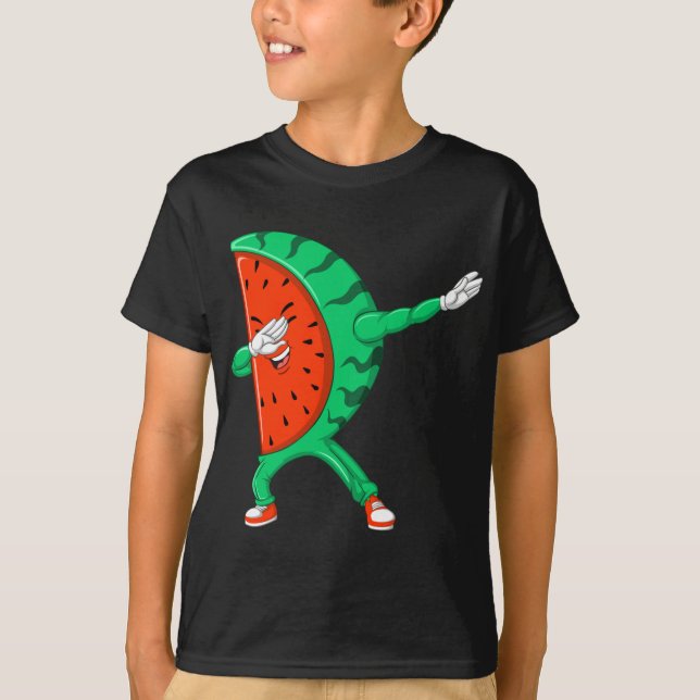 Cool Dabbing Watermelon Funny Fruit Dancing Athlet T-Shirt (Front)