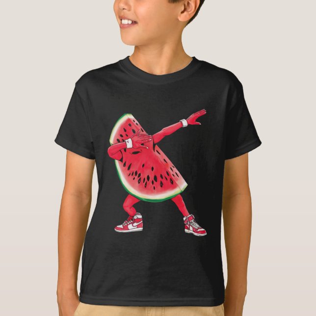 Cool Dabbing Watermelon Funny Fruit Dancing Athlet T-Shirt (Front)