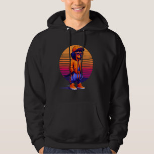 Cool Dachshund Dog Modern Urban Style Sunset Retro Hoodie