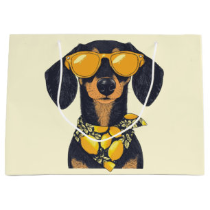 Cool Dachshund Dog Sunglasses Lemons Large Gift Bag