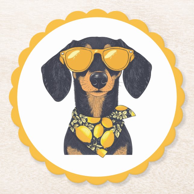 Cool Dachshund Dog Sunglasses Lemons Paper Coaster (Front)