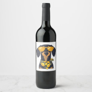 Cool Dachshund Dog Sunglasses Lemons Wine Label