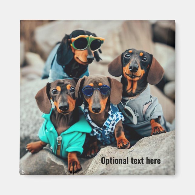 Cool Dachshund Gang Wearing Sunglasses Magnet (Front)