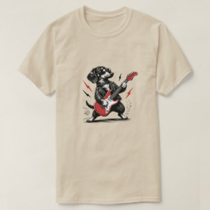 Cool Dachshund Guitarist Leather Jacket T-Shirt