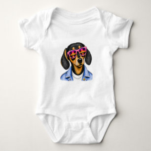 Cool Dachshund Summer Sunset Dog Design Baby Bodysuit
