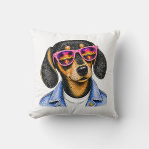 Cool Dachshund Summer Sunset Dog Design Cushion