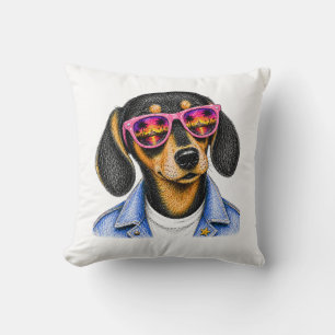 Cool Dachshund Summer Sunset Dog Design Cushion
