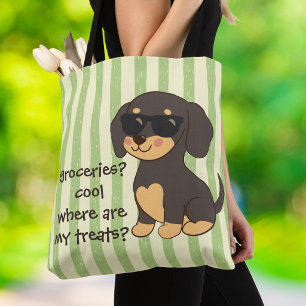 Cool Dachshund Sunglasses Green Stripe Tote Bag