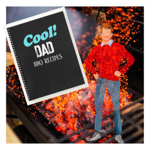 Cool Dad BBQ Recipes Blue Retro Personalised Notebook