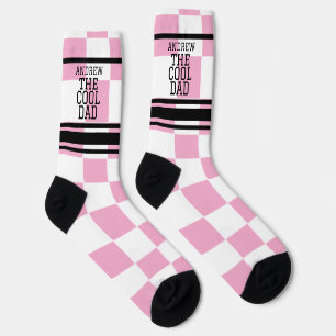 Cool Dad Personalised Chequered Pink Socks