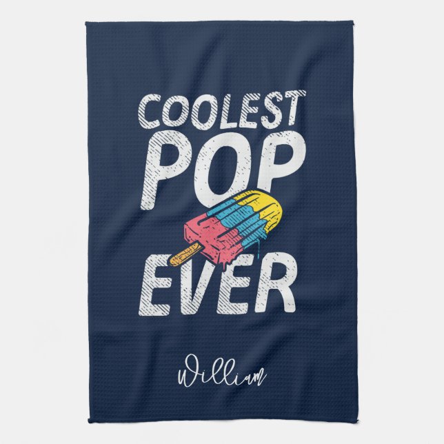 Cool Dad Summer BBQ Grill Pop Personalised Tea Towel (Vertical)