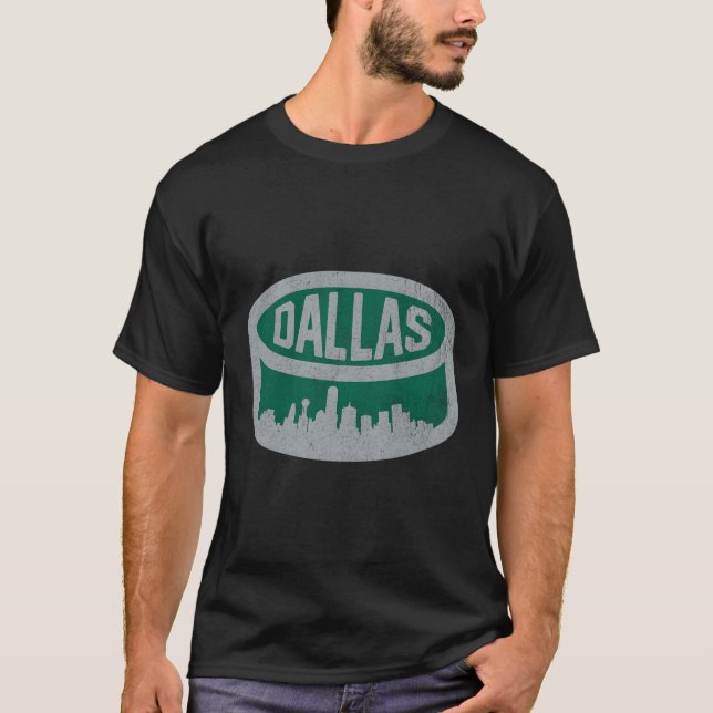 Cool Dallas Hockey Puck City Skyline T-Shirt (Front)
