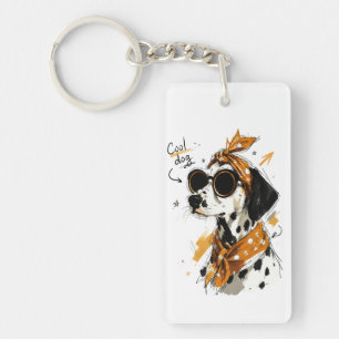 Cool Dalmatian Dog with Sunglasses & Polka Dot Bow Key Ring