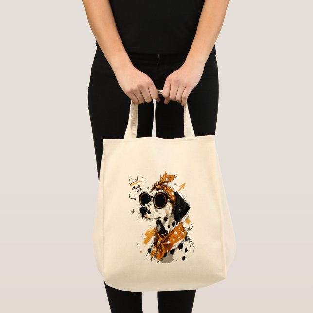 Cool Dalmatian Dog with Sunglasses & Polka Dot Bow Tote Bag (Front (Product))