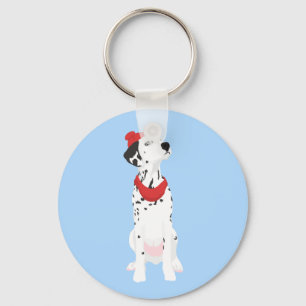Cool Dalmatian with Red Winter Hat and Shawl Key Ring