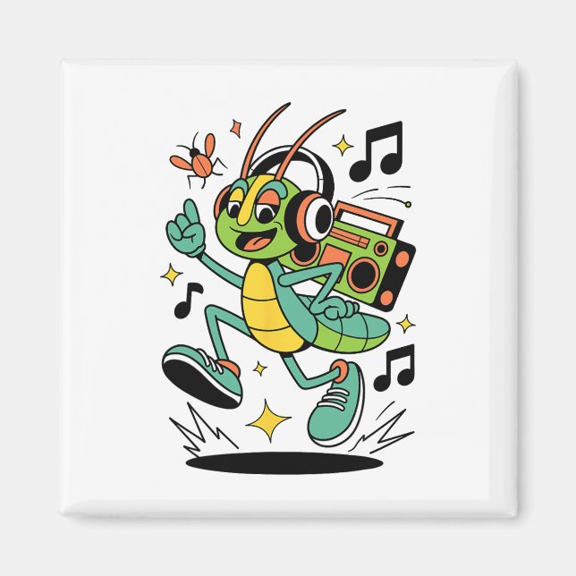 Cool Dancing Cricket With Headphones Retro Style B Magnet (Front)
